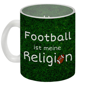 Fussball ist meine Religion Kaffeebecher mit Fussballmotiv