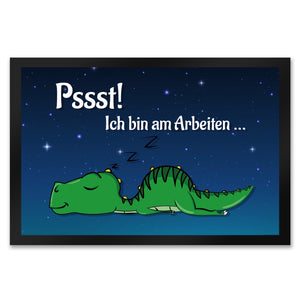 T-Rex Fußmatte in 35x50 cm mit Spruch Pssst! Bin am arbeiten und schlafendem Dino