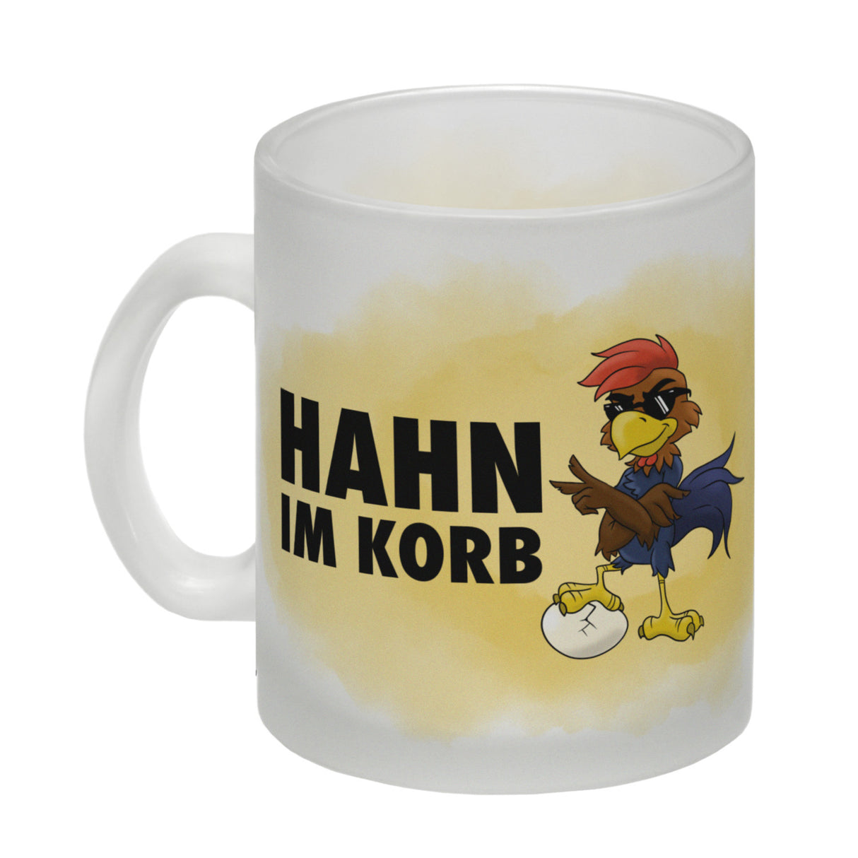 Hahn im Korb - Kaffeebecher mit coolem Cartoon-Hahn