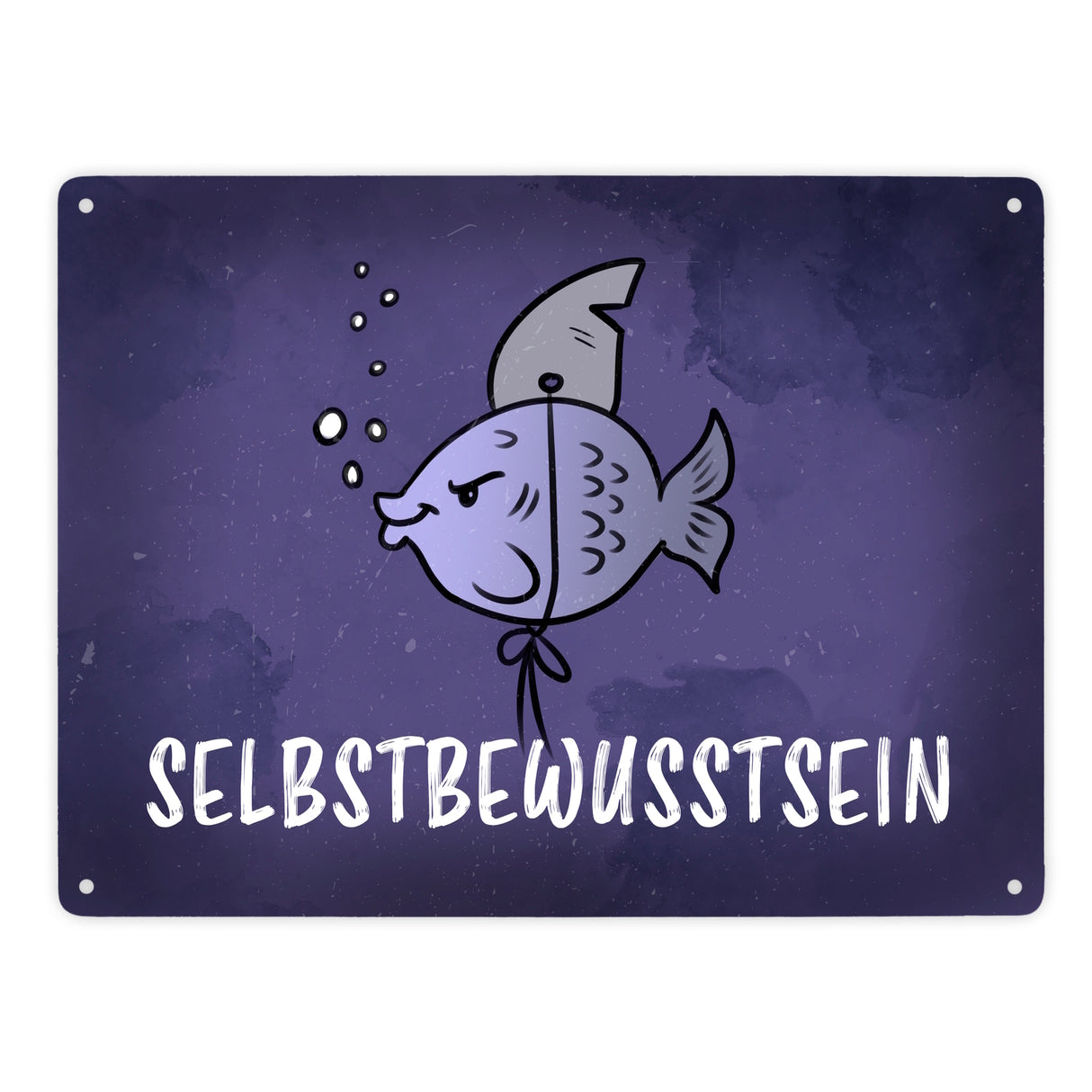 Selbstbewusstsein - Metallschild mit dem gewitzten Fisch mit Haifischflosse