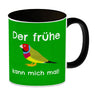 Kaffeebecher mit Bild und Spruch Der frühe Vogel kann mich mal!