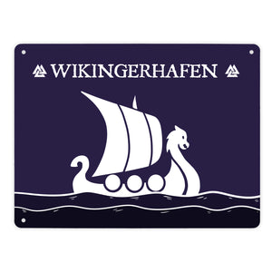 Wikingerhafen Metallschild mit Drachenboot Motiv