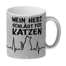 Mein Herz schlägt für Katzen Kaffeebecher mit süßem EKG Motiv