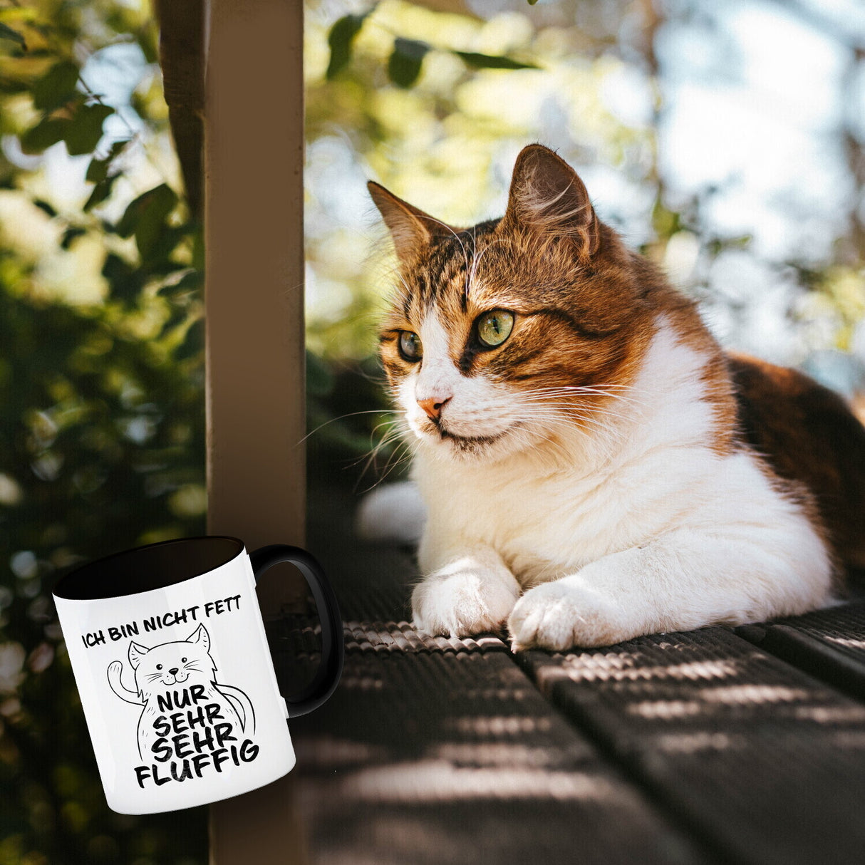 Ich bin nicht Fett nur sehr fluffig Kaffeebecher mit lustiger Katze