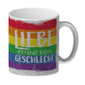 Liebe kennt kein Geschlecht Kaffeebecher mit Regenbogenflagge