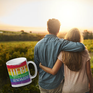 Liebe kennt kein Geschlecht Kaffeebecher mit Regenbogenflagge