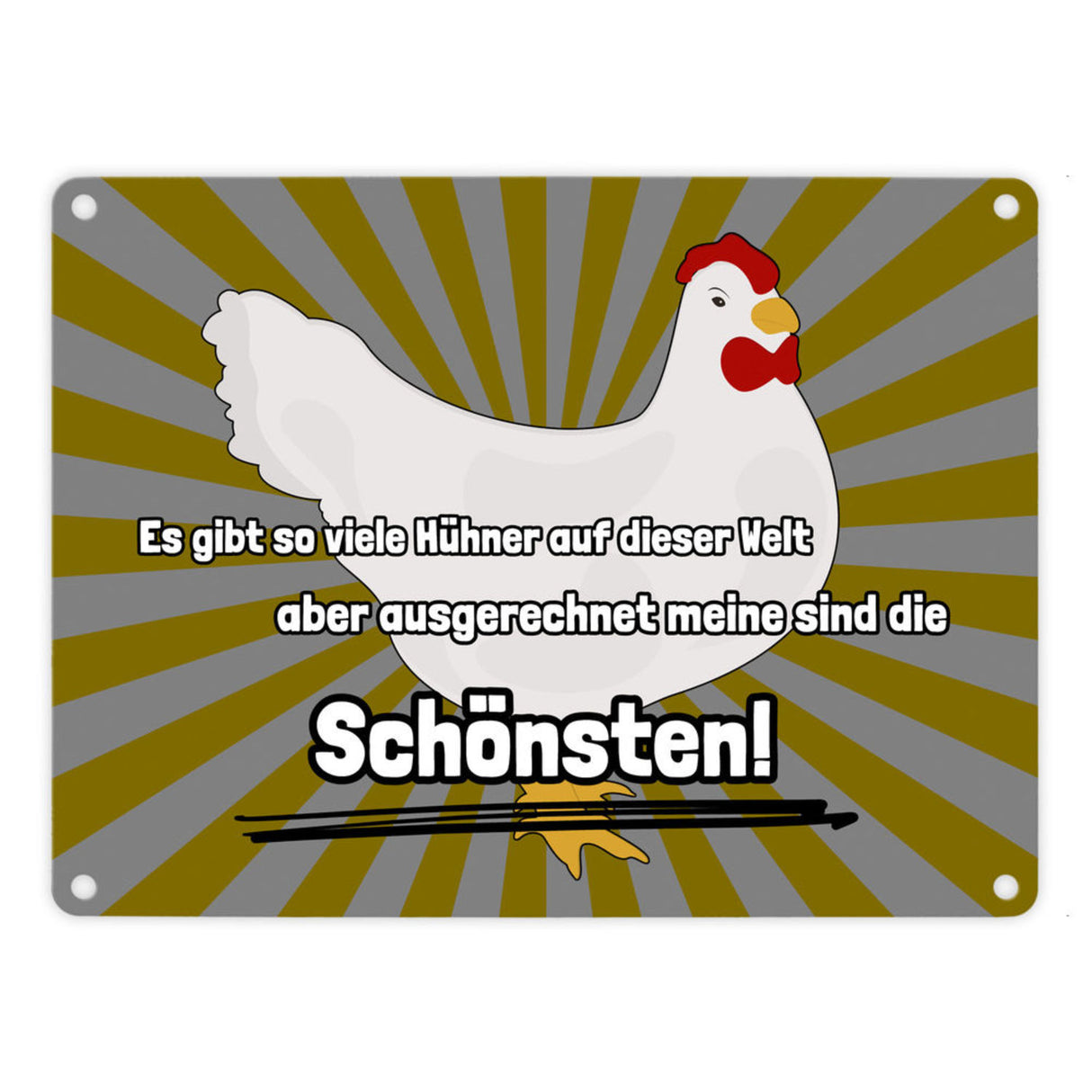 Metallschild in 15x20 cm Schönste Hühner der Welt mit Hintergrund in Vignettenoptik