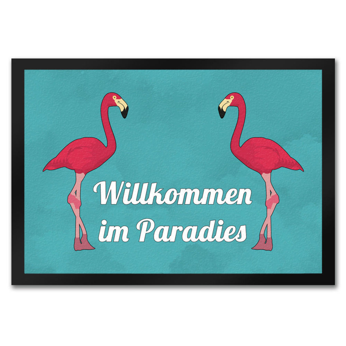 Fußmatte in 35x50 cm mit Flamingomotiv und Spruch: Welcome in Paradise