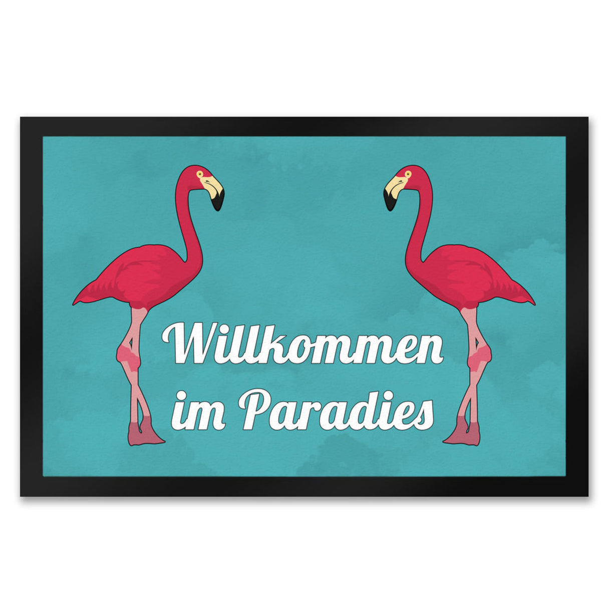 Fußmatte in 35x50 cm mit Flamingomotiv und Spruch: Welcome in Paradise