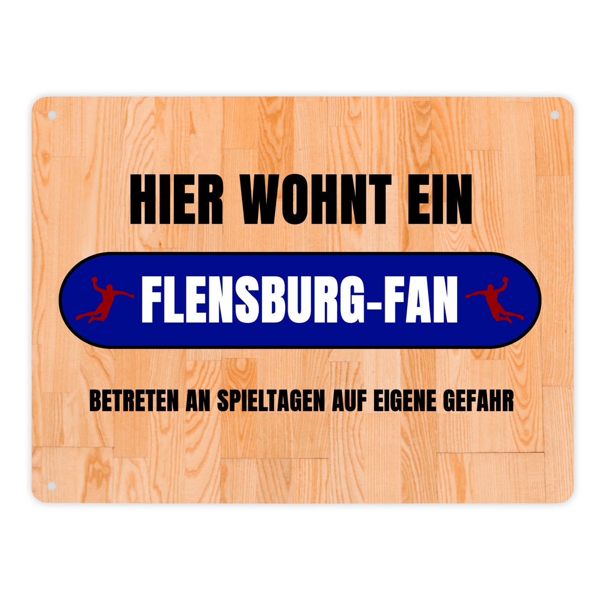 Hier wohnt ein Flensburg-Fan Metallschild in 15x20 cm mit Turnhallenboden Motiv