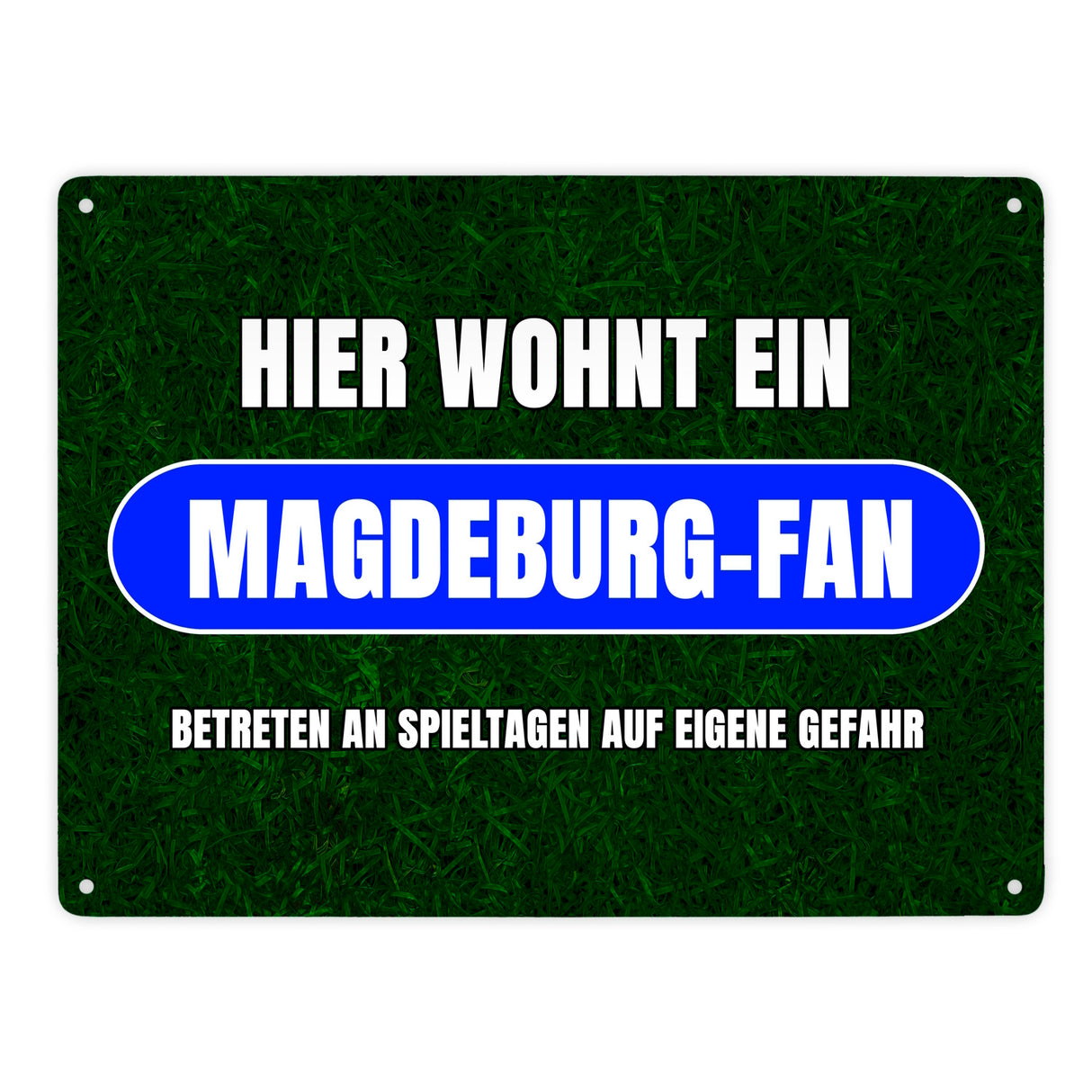 Hier wohnt ein Magdeburg-Fan Metallschild in 15x20 cm mit Rasenmotiv