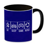 EAT, SLEEP, GAME, REPEAT Kaffeebecher mit blauem Hintergrund