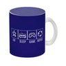 EAT, SLEEP, GAME, REPEAT Kaffeebecher mit blauem Hintergrund