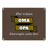 Metallschild in 15x20 cm Hier wohnen Oma & Opa mit Stoffoptik und Banner