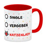 Kaffeebecher mit Motiv - Katzenlady Single Vergeben zum Ankreuzen