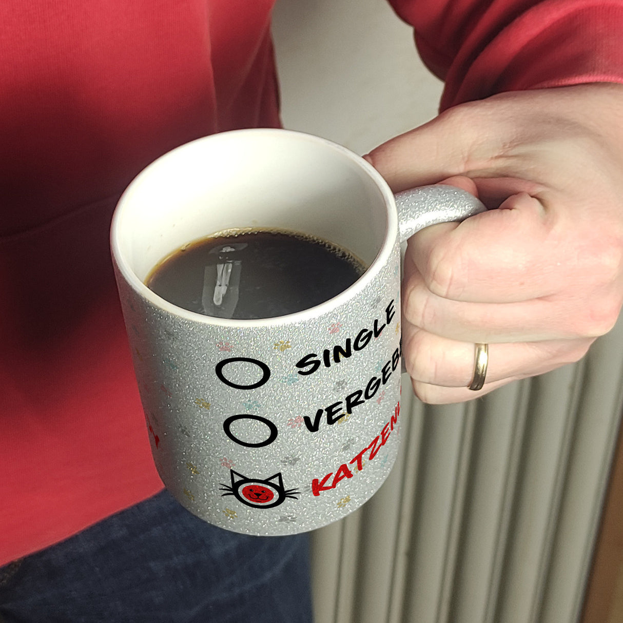 Kaffeebecher mit Motiv - Katzenlady Single Vergeben zum Ankreuzen