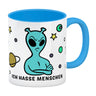 Kaffeebecher mit lustigem Comic Alien Motiv - Ich hasse Menschen