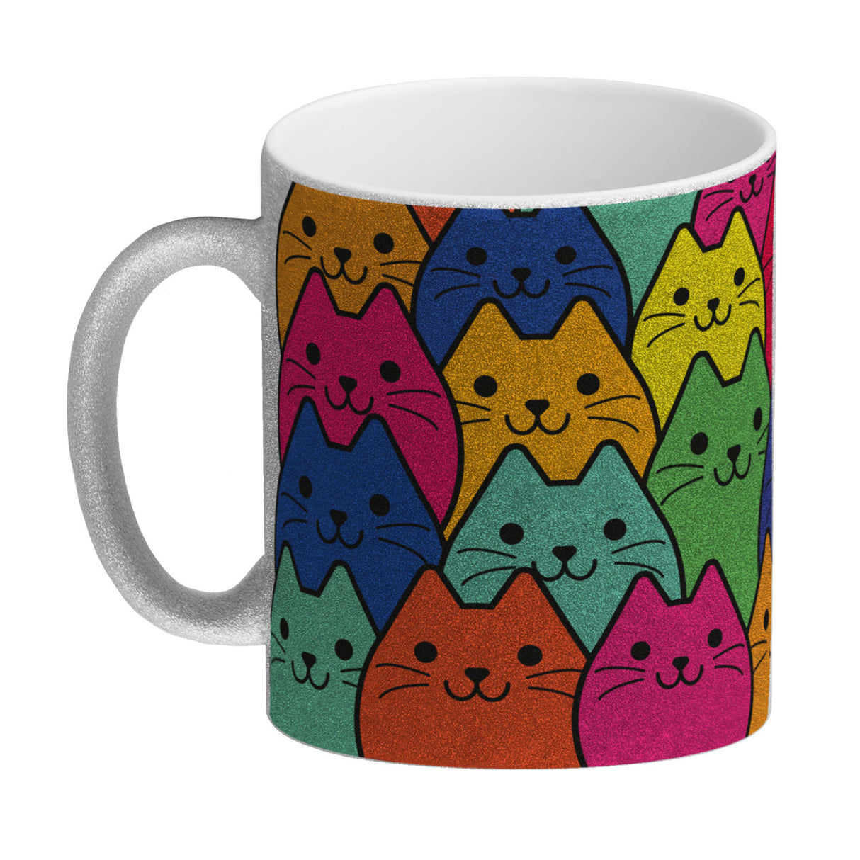 Kaffeebecher mit Katzen Motiv - Buntes Wimmelbild mit Comic Kätzchen