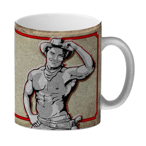 Kaffeebecher mit sexy Cowboy und Spruch - Ich will 'nen Cowboy als Mann