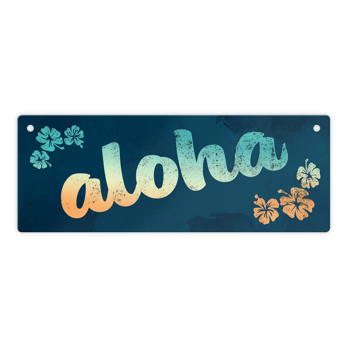 Metallschild mit Hawaii Design und Schriftzug - Aloha mit kleinen Blumen