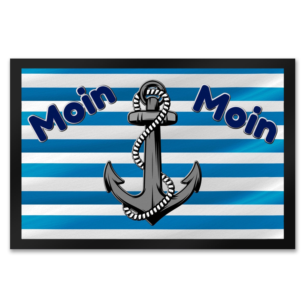 Moin, Moin Fußmatte in 35x50 cm mit Anker und maritimem Hintergrund
