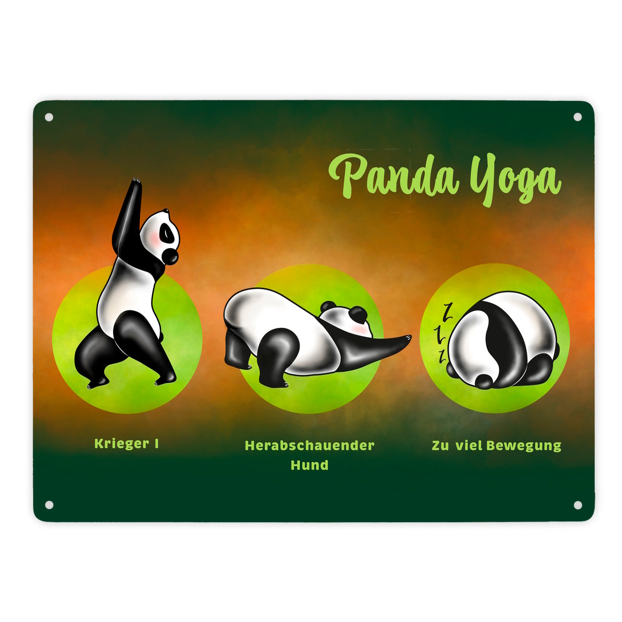 Panda Yoga Metallschild mit Yoga Übungen und Pandabären