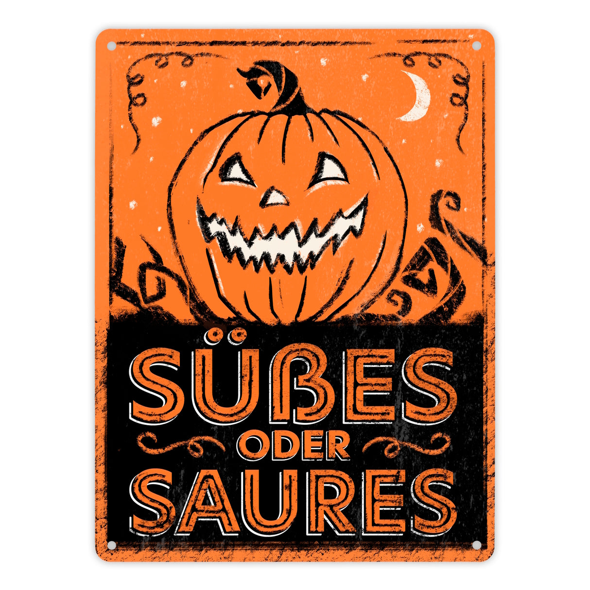 Metallschild mit Halloween Kürbis Motiv im used Look - Süßes oder Saures