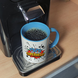 Kaffeetasse mit knalligem Comic Motiv und Spruch - Papa ist mein Superheld