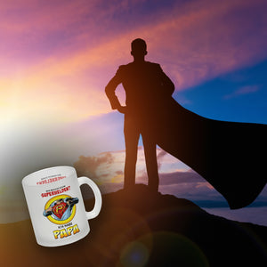 Kaffeebecher Comic mit Spruch - Wer braucht schon Superhelden? Ich habe Papa