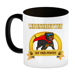 Kaffeebecher mit Superheld - Rottweiler - Lebensretter auf vier Pfoten