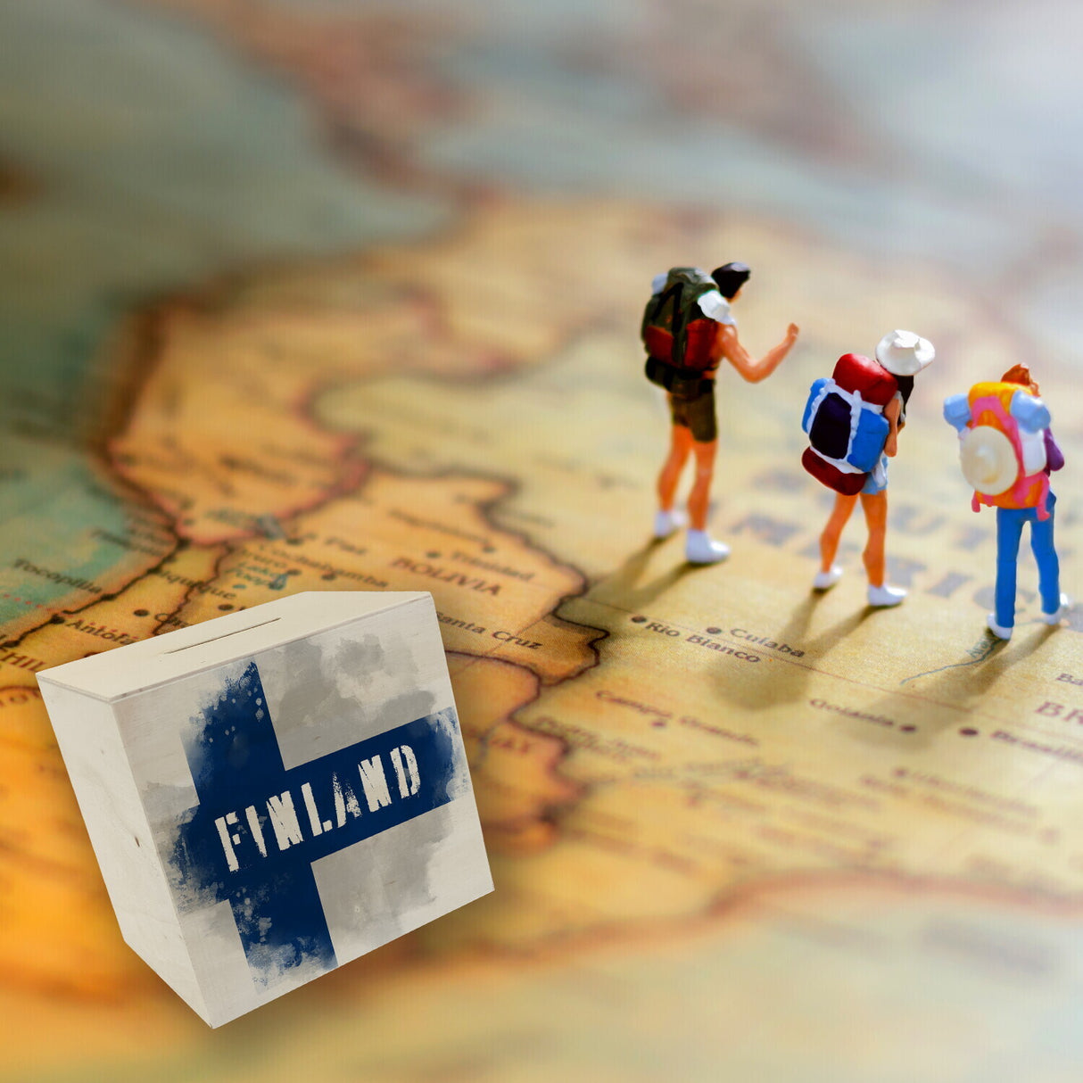 Spardose mit Finnland-Flagge im Used Look - Sparschwein für Urlauber