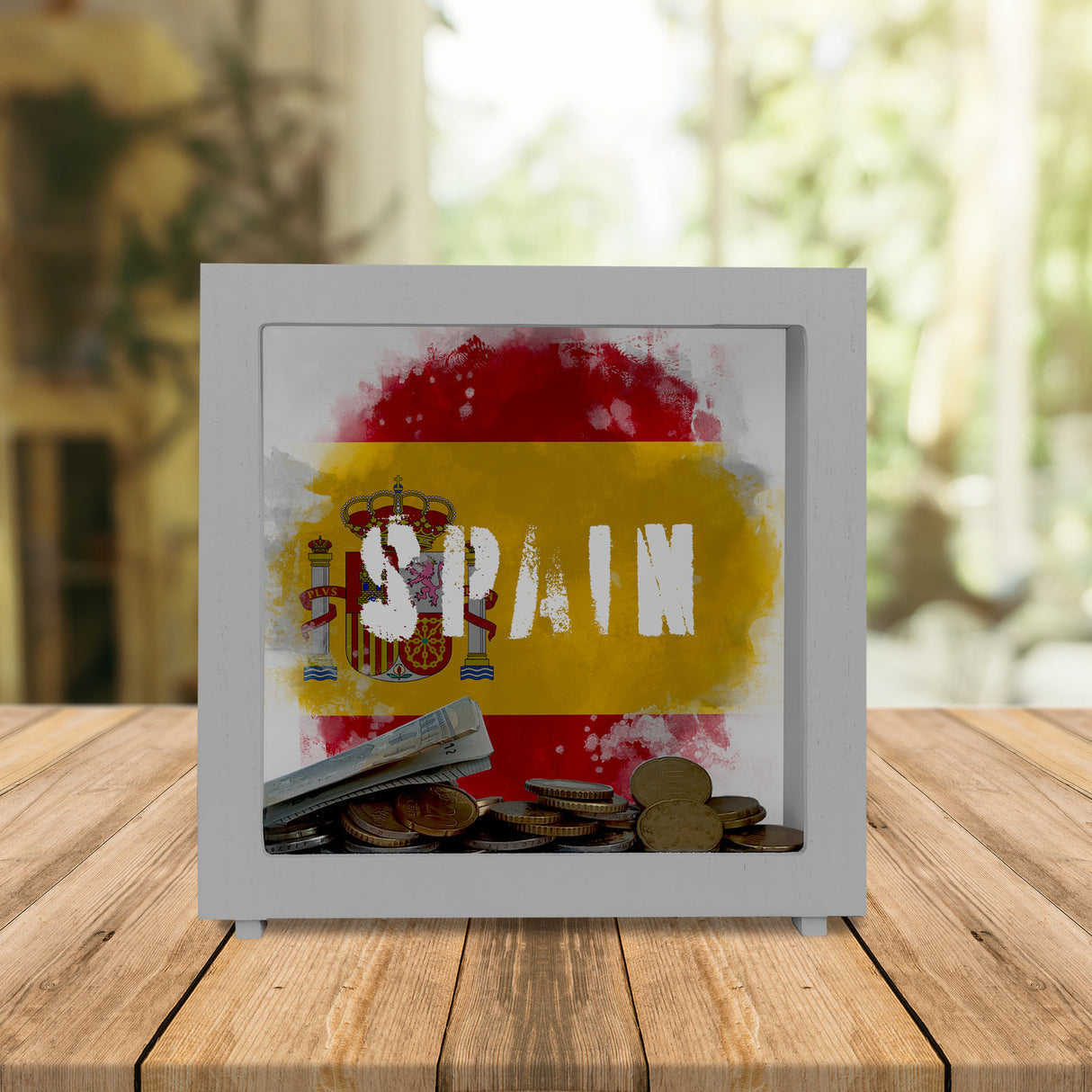 Spardose mit Spanien-Flagge im Used Look - Sparschwein für Urlauber