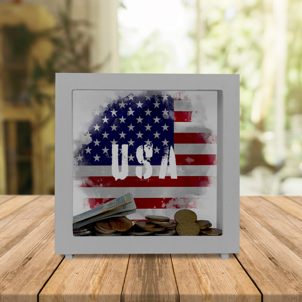 Spardose USA-Flagge im Used Look - Sparschwein für Urlauber