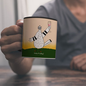 Motivation Kaffeebecher mit lustigen Tauben und Spruch Fuck Monday Hello Friday