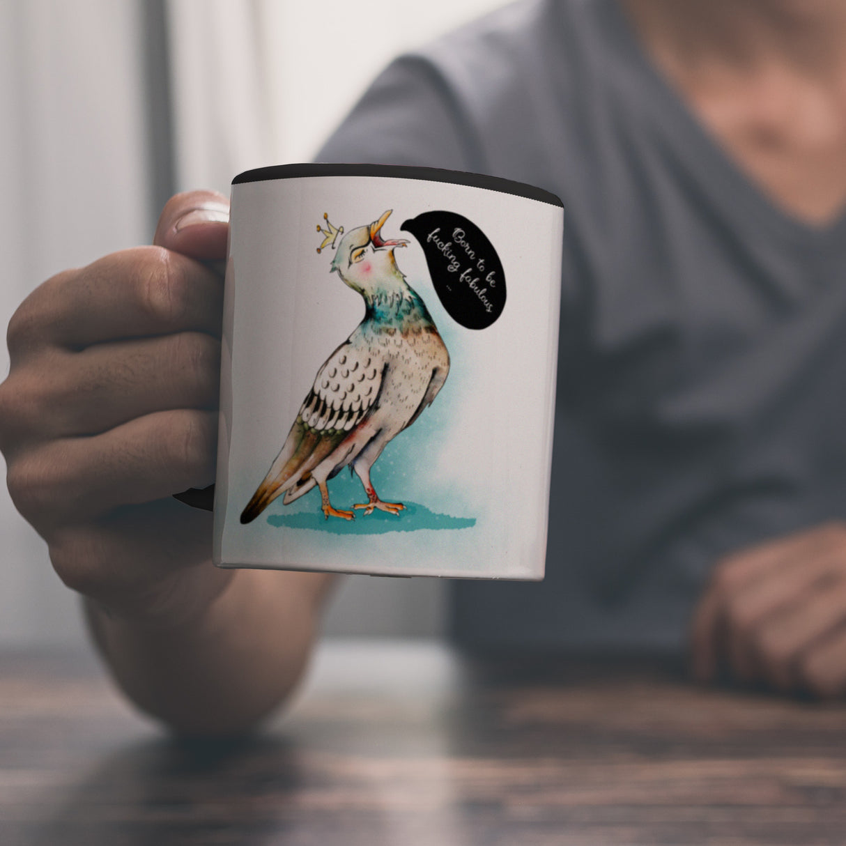 Kaffeebecher mit Tauben Motiv und witzigem Spruch für eine Diva