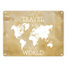 Metallschild mit Weltkarte und Spruch - let's travel the world