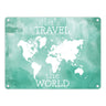 Metallschild mit Weltkarte und Spruch - let's travel the world