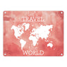 Metallschild mit Weltkarte und Spruch - let's travel the world