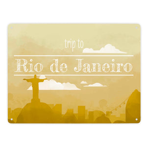 Metallschild in 15x20 cm für Fans von Städtetrips mit der Silhouette von Rio