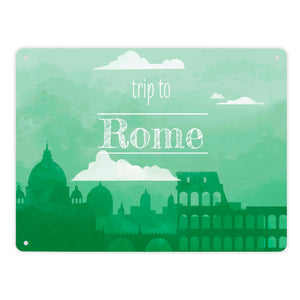 Metallschild in 15x20 cm für Fans von Städtetrips mit der Silhouette von Rom