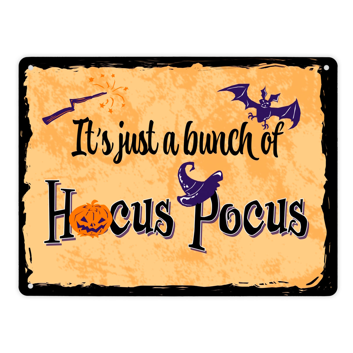 Metallschild mit Halloween Motiv und Spruch - It's just a bunch of Hocus Pocus -