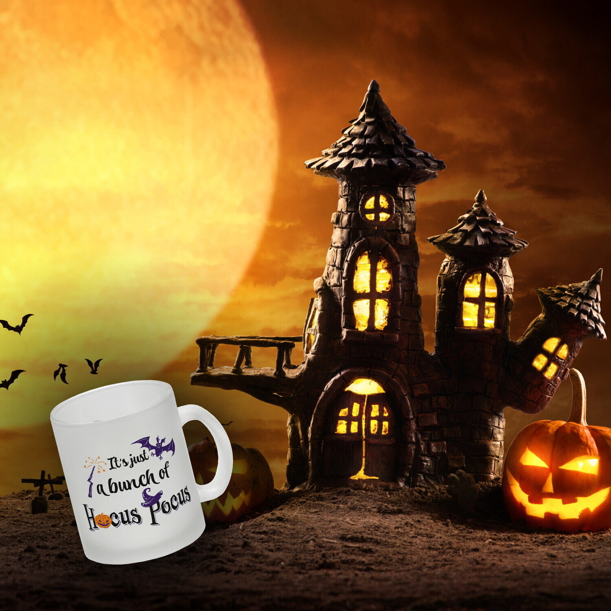 Kaffeebecher mit Halloween Motiv und Spruch - It's just a bunch of Hocus Pocus -