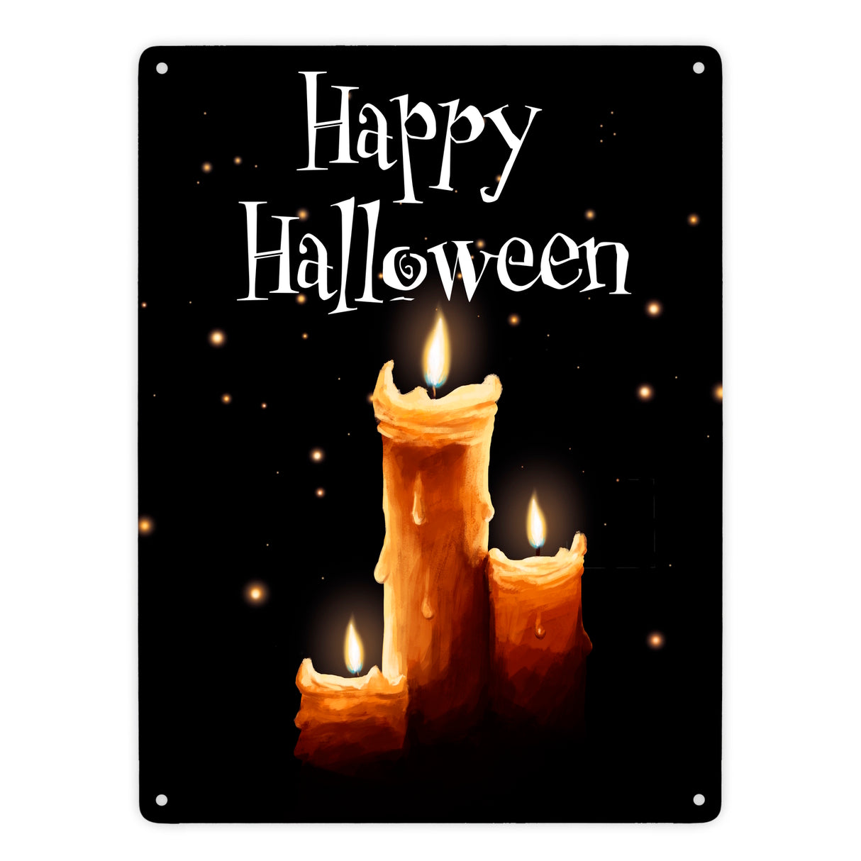 Metallschild mit gruseligem Kerzen Motiv und Happy Halloween Schriftzug