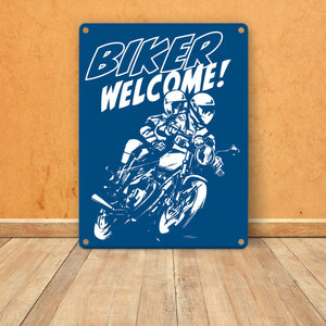 Biker Welcome Metallschild zum Thema Motorrad fahren und frei sein