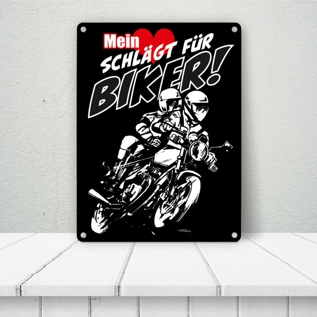 Metallschild mit Motorrad Mein Herz schlägt für Biker