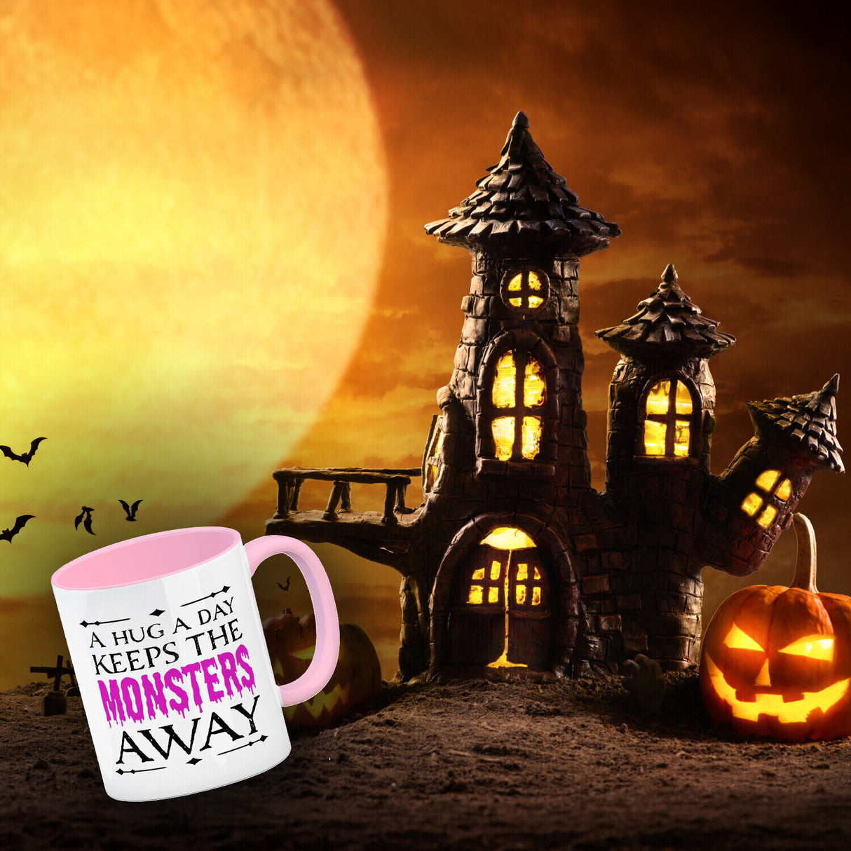 Kaffeetasse für Halloween mit Spruch - A hug a day keeps the monsters away