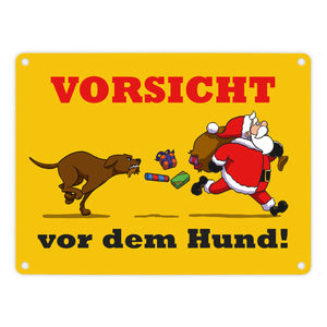 Metallschild mit Spruch und Weihnachtsmotiv - Vorsicht vor dem Hund!
