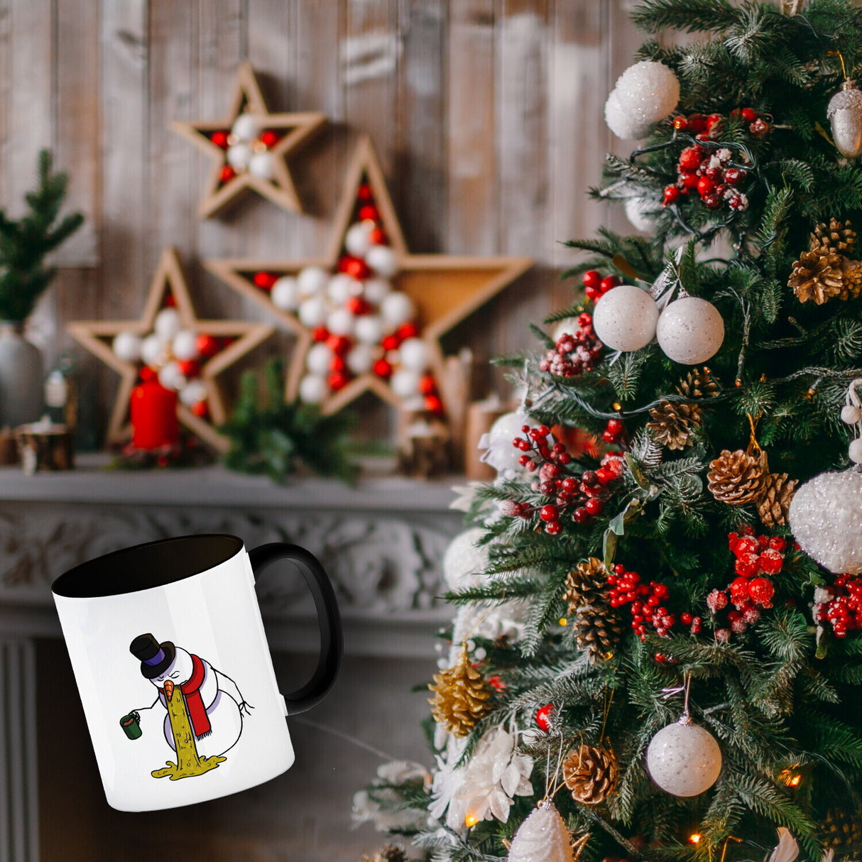 Kotzender Schneemann mit Glühweintasse Weihnachten Kaffeebecher