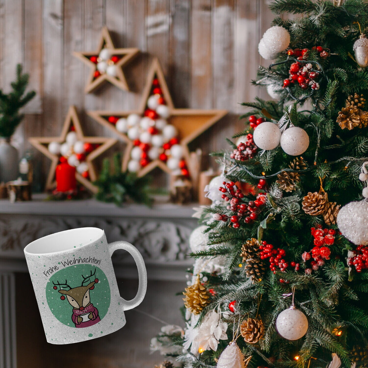 Frohe Weihnachten Kaffeebecher mit süßem Rentier