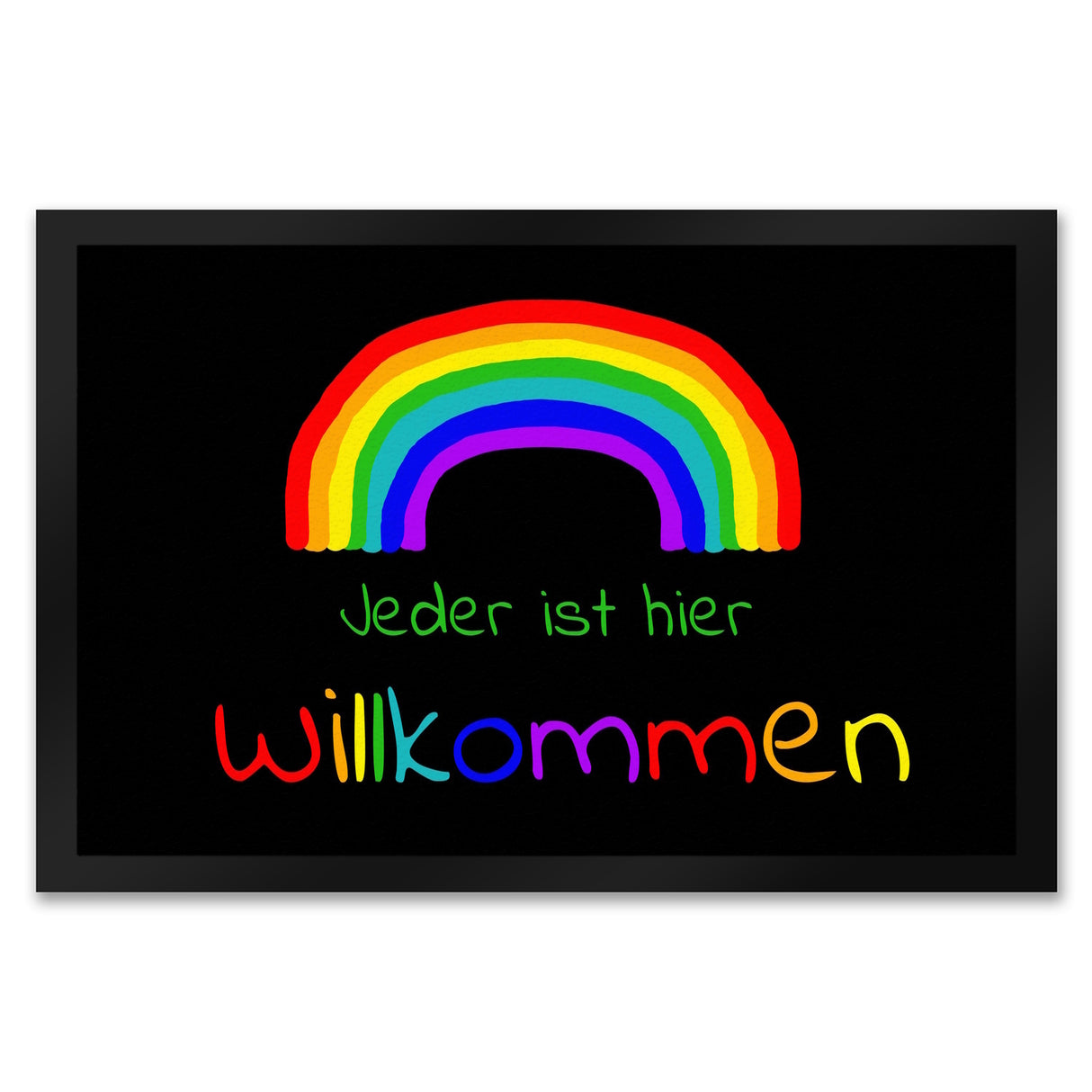 Regenbogen Fußmatte mit Spruch - Jeder ist hier Willkommen LGBTQ